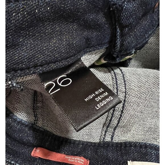 Pilcro Anthropologie Sz 26 High Rise Dark Blue Denim Gold Shimmer Legging Jeans - Picture 10 of 12